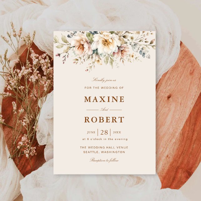 Elegant Blommig Akvarell Botanisk Bröllop Inbjudningar (Elegant floral watercolor botanical wedding invitation with timeless floral elegance.)