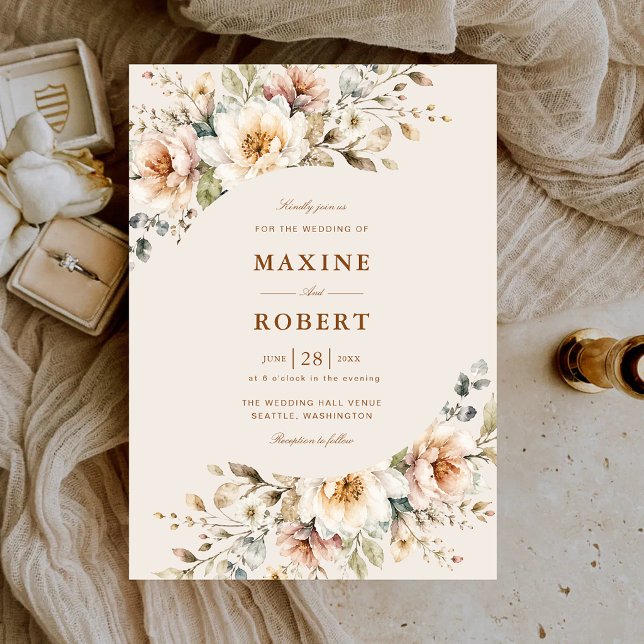 Elegant Blommig Akvarell Botanisk Bröllop Inbjudningar (Elegant floral watercolor botanical wedding invitation with graceful watercolor elegance.)