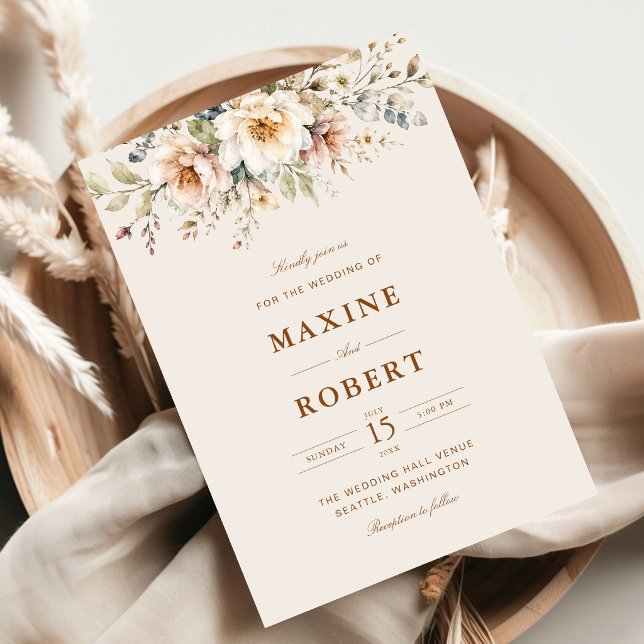 Elegant Blommig Akvarell Botanisk Bröllop Inbjudningar (Elegant floral watercolor botanical wedding invitation with timeless watercolor charm.)