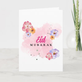 Elegant Blommig Akvarell Eid Mubarak-kort. Modern Kort