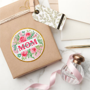 Elegant Blommig Akvarell "MAMMA Jag älskar dig" Mo Runt Klistermärke