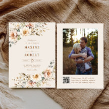 Elegant Blommig Akvarell QR-kod Foto Bröllop