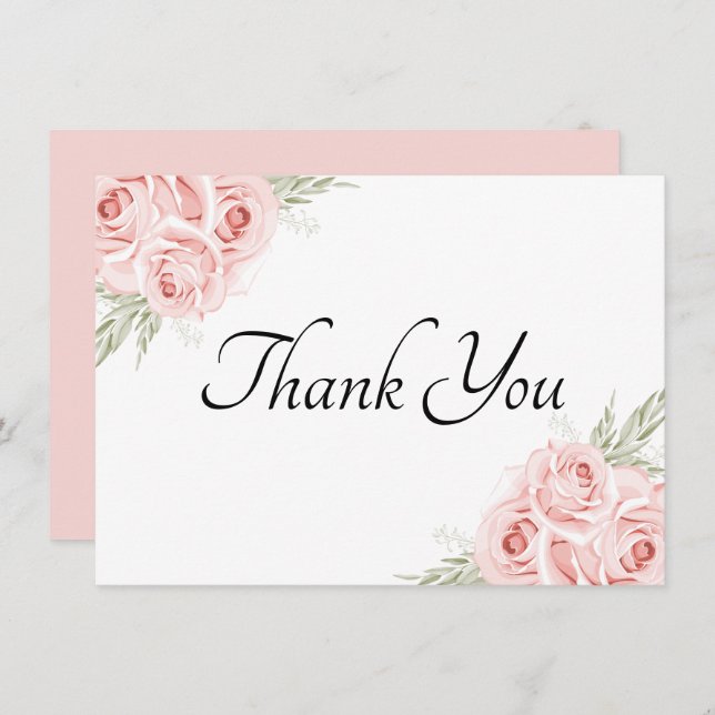 Elegant Blommig Akvarell Trädgård Rosa Ros   Tack (Fram/baksida)