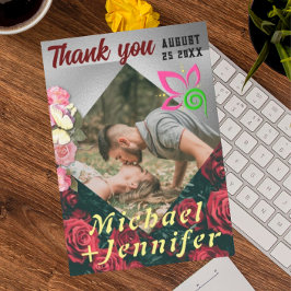 Elegant Blommig Anpassad Foto Bröllop Tack Kort