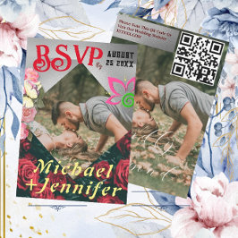 Elegant Blommig Anpassad Foto Bröllopssvarskort OSA Kort