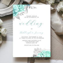 Elegant Blommig Aqua Silver Skrift Bröllop