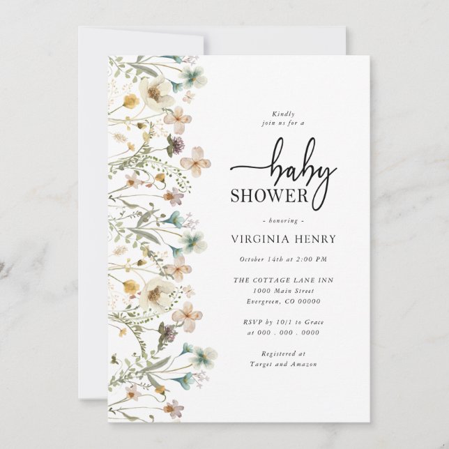 Elegant Blommig Baby Shower Inbjudan (Framsida)