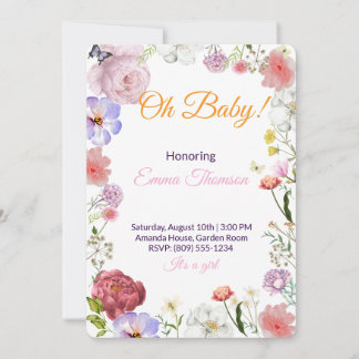 Elegant Blommig Baby Shower Inbjudan – Akvarell