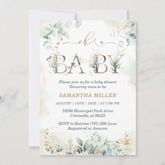 Elegant Blommig Baby Shower-inbjudan Inbjudningar (Framsida)