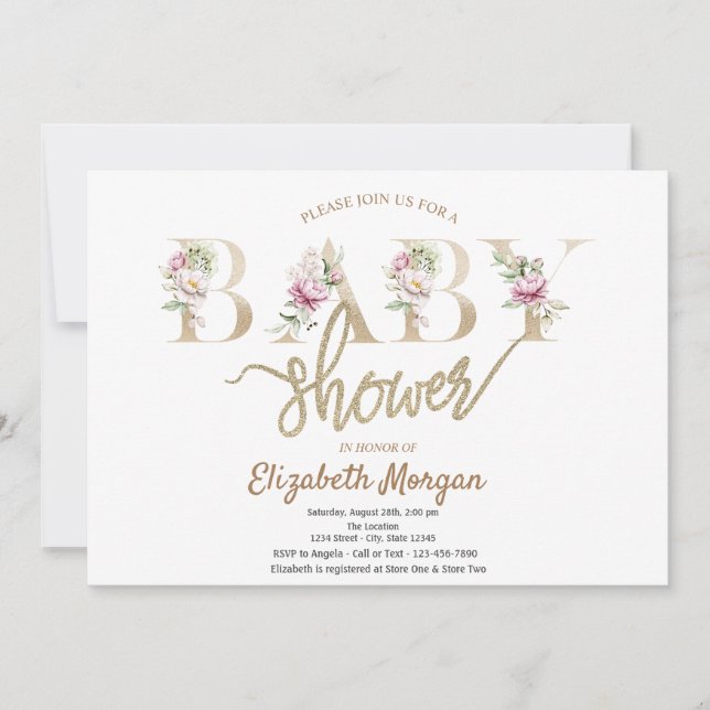 Elegant Blommig Baby Shower Inbjudningar (Framsida)