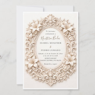 Elegant Blommig Barock Ram Nuestra Boda Bröllop Inbjudningar