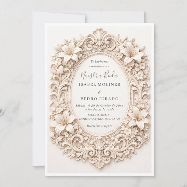 Elegant Blommig Barock Ram Nuestra Boda Bröllop Inbjudningar (Framsida)