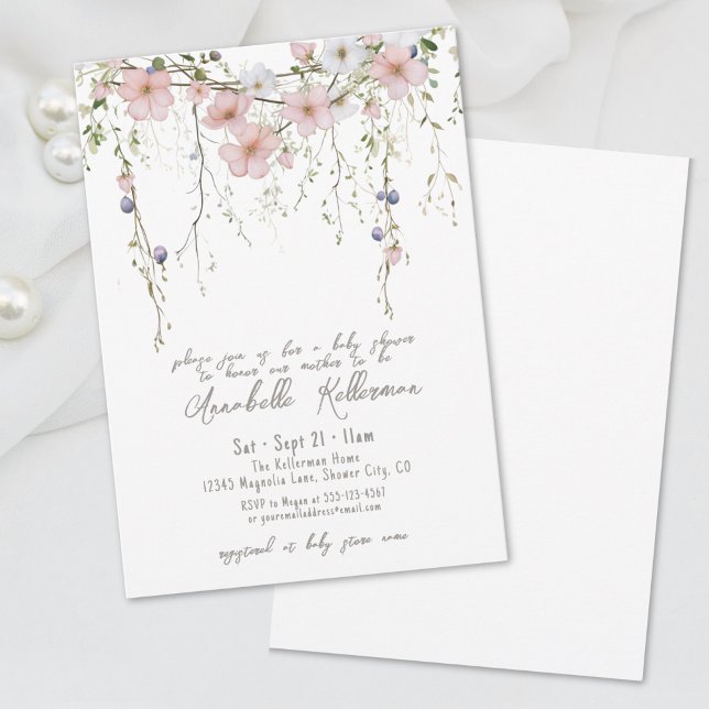 Elegant Blommig Bebis-fest Inbjudningar (Elegant Wildflower Floral Baby Shower Invitation)