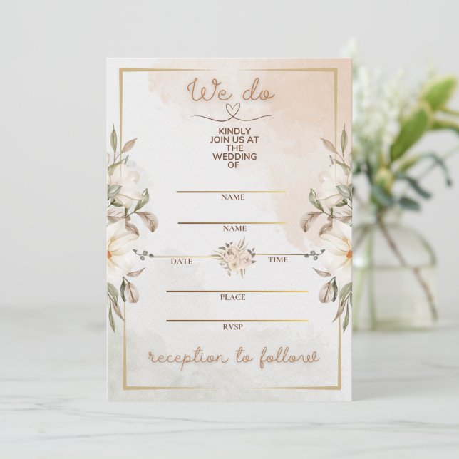Elegant Blommig Beige Akvarell Minimal Guld Ram (Stående Fram)