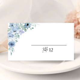 Elegant Blommig Blå Bröllops Faltad Platsskylt Kort