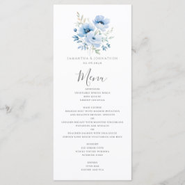Elegant Blommig Blå Bröllopsmeny Meny
