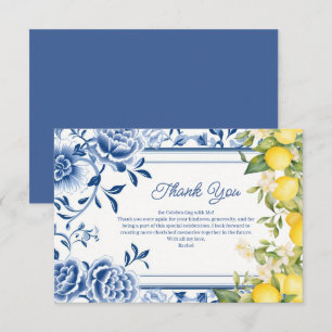 Elegant Blommig Blå och Gul Citron Bröllopsdusch Tack Kort