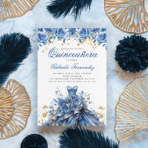 Elegant Blommig Blå Quinceanera