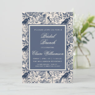 Elegant Blommig Blå Toile Fleurie Bröllopsbrunch Inbjudningar