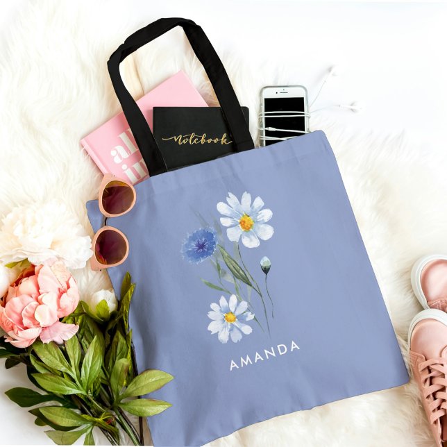 Elegant Blommig Blå Trendig Chic Stilig Handväska Tygkasse (Skapare uppladdad)