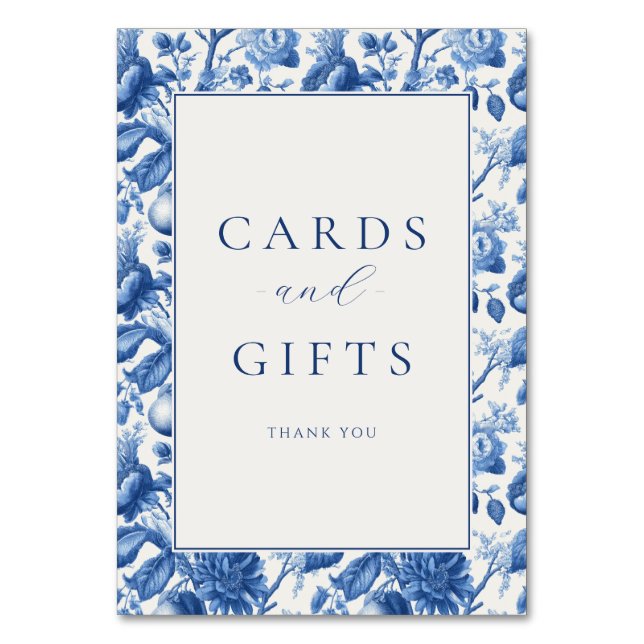 Elegant Blommig Blått Bordsnummer (Framsidan)