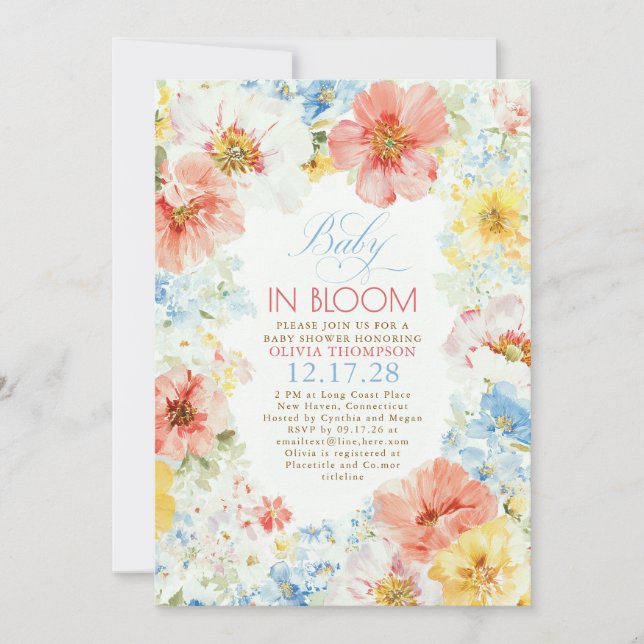 Elegant Blommig Boho Baby i Knopp Baby Shower Inbjudningar (Framsida)