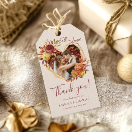 Elegant Blommig Boho Förälskad Foto Bröllop Presentetikett