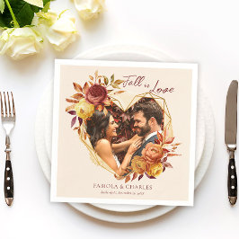 Elegant Blommig Boho Förälskelse Foto Bröllop Pappersservett