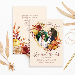 Elegant Blommig Boho Förälskelse Foto Bröllop Tack Kort