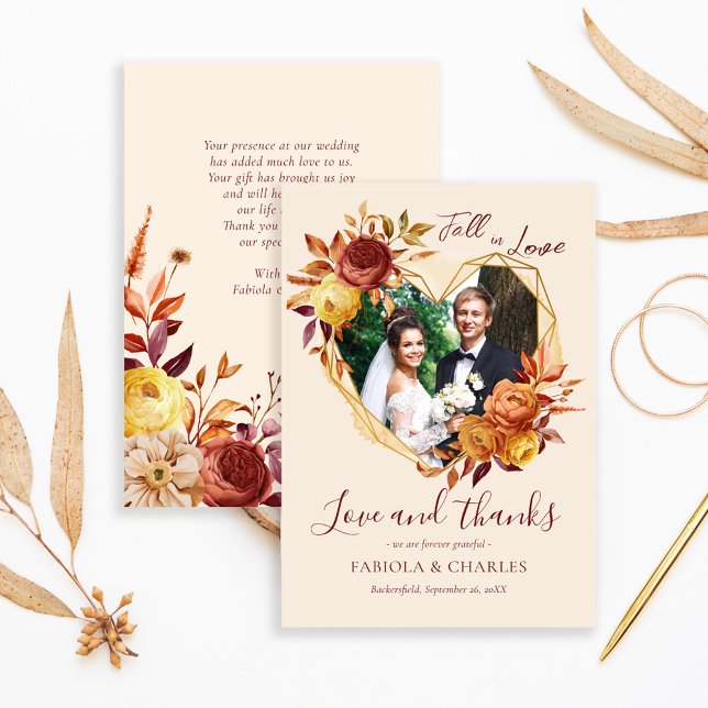 Elegant Blommig Boho Förälskelse Foto Bröllop Tack Kort (Skapare uppladdad)