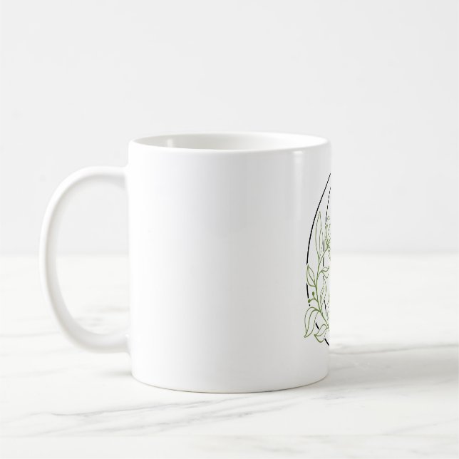 Elegant Blommig Bokstav C – Minimalistisk Botanisk Kaffemugg (Vänster)