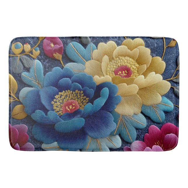 Elegant Blommig Broderad Look Vintage Peony Badrumsmatta (Framsidan)