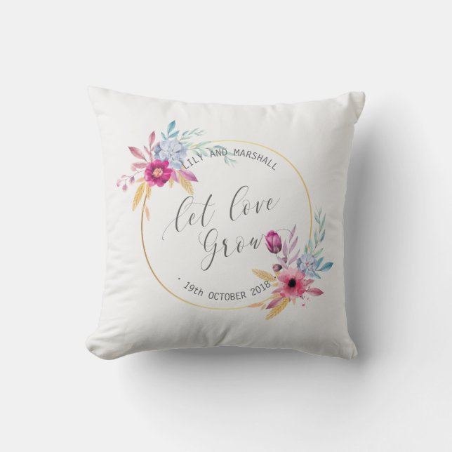 Elegant Blommig Bröllop Mr & Mrs | Kuddcover Kudde (Framsida)