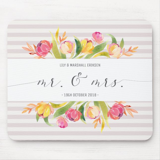 Elegant Blommig Bröllop Mr & Mrs | Musmattor (Framsidan)