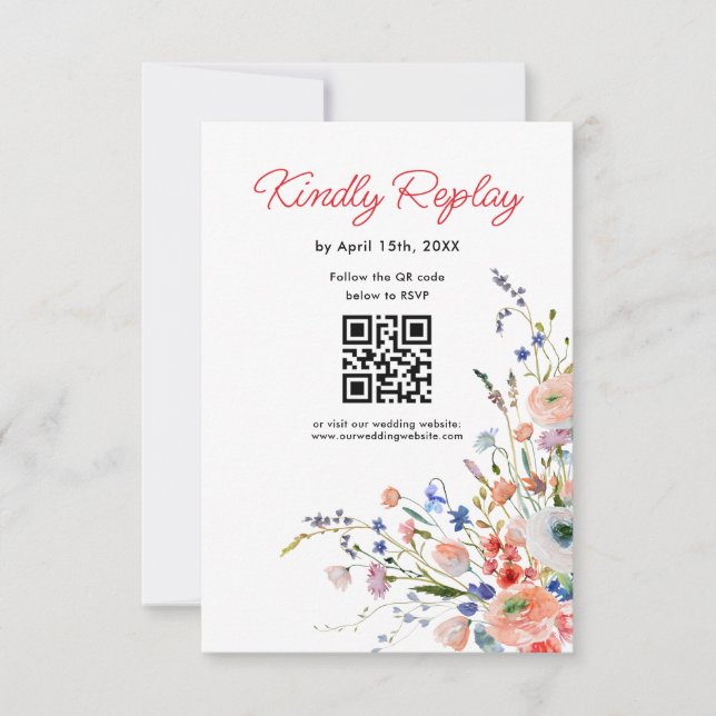 Elegant Blommig Bröllops QR-kod RSVP-kort OSA Kort (Framsida)