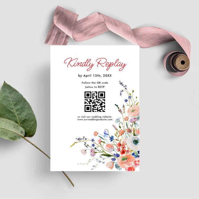 Elegant Blommig Bröllops QR-kod RSVP-kort OSA Kort (Skapare uppladdad)