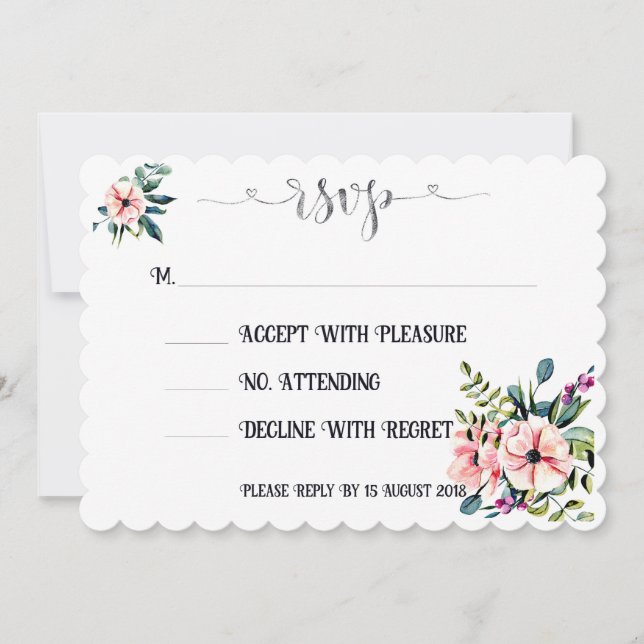Elegant Blommig Bröllops-RSVP-Design Inbjudningar (Framsida)