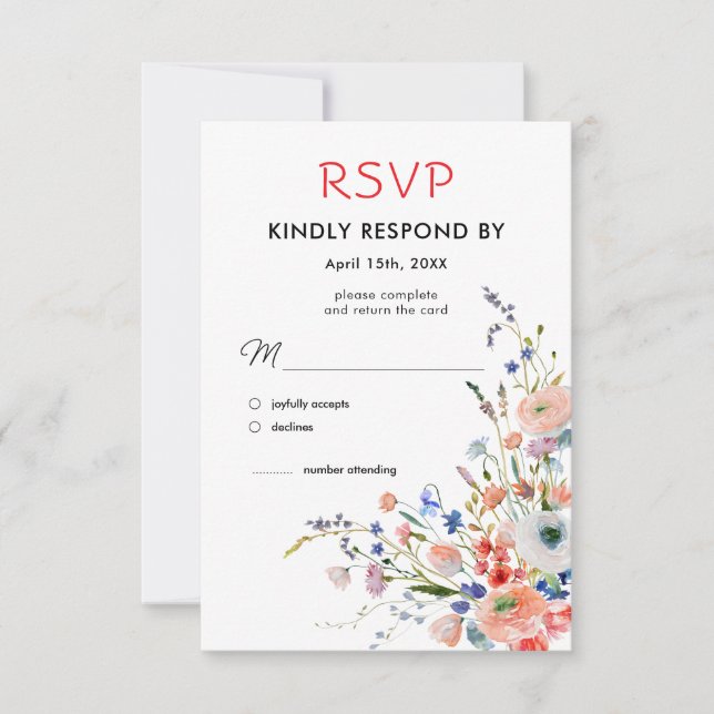 Elegant Blommig Bröllops-RSVP-Kort OSA Kort (Framsida)