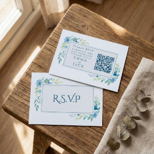 Elegant Blommig Bröllops-RSVP QR-kod Tilläggskort