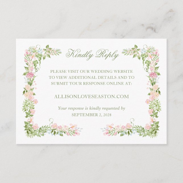 Elegant Blommig Bröllops-RSVP via Internet med Akv OSA Kort (Framsida)