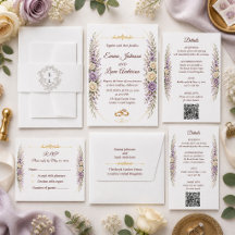 Elegant Blommig Bröllops-Svarskort Lavendel Guld