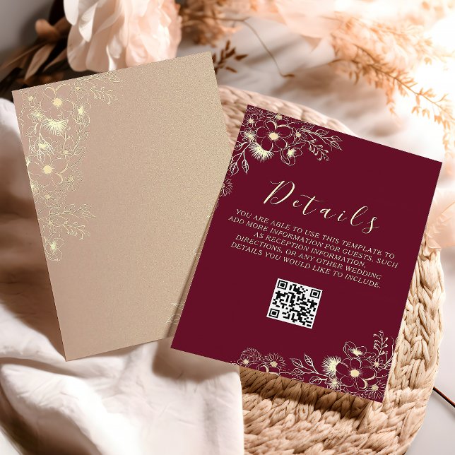 Elegant Blommig Bröllopsdetalj QR-kod Tilläggskort (Skapare uppladdad)