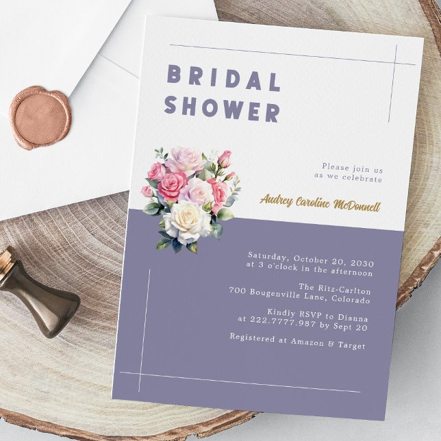 Elegant Blommig Bröllopsdusch-inbjudan Modern Inbjudningar (Elegant Chic Pink Rose Watercolor Bridal Shower Invitation)