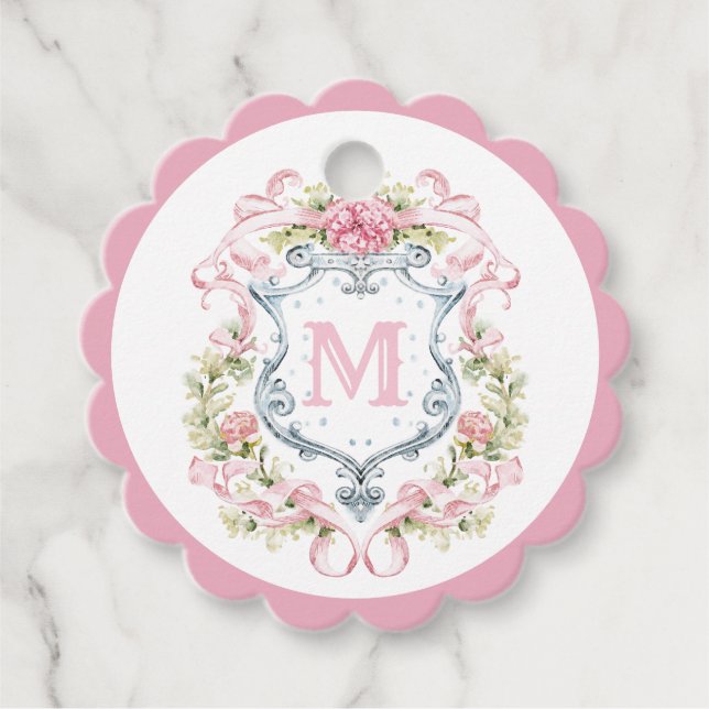 Elegant Blommig Bröllopsdusch Monogram Gåvor Etiketter (Framsida)