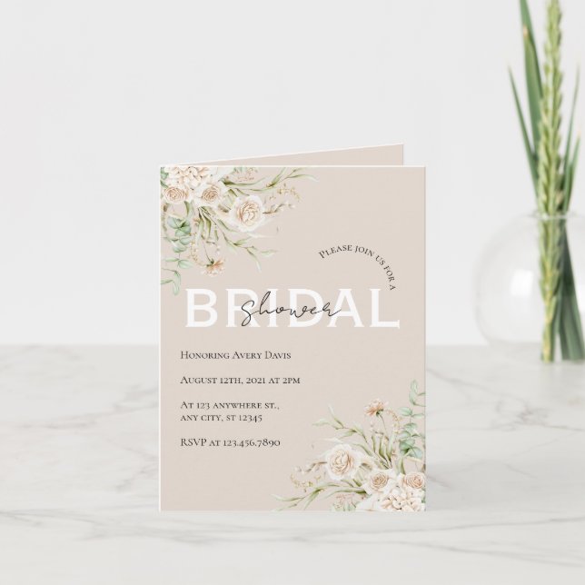 Elegant Blommig Bröllopsdusch Vikbar Inbjudan (Framsida)