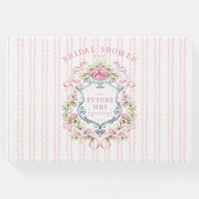 Elegant Blommig Bröllopsfest Crest Gästböcker (Framsida)