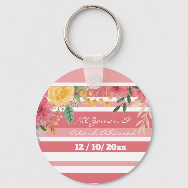 Elegant Blommig Bröllopsfest för Dubbla Namn Nyckelring (Framsida)