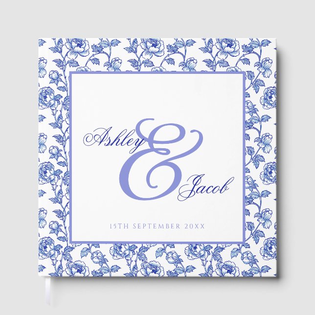 Elegant Blommig Bröllopsgästbok i Blått Gästböcker (Framsida)