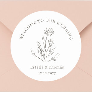 Elegant Blommig Bröllopshälsning Runt Klistermärke