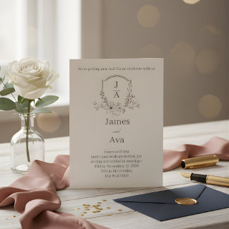 ELEGANT Blommig Bröllopsinbjudan - Chic Monogram  Inbjudningar